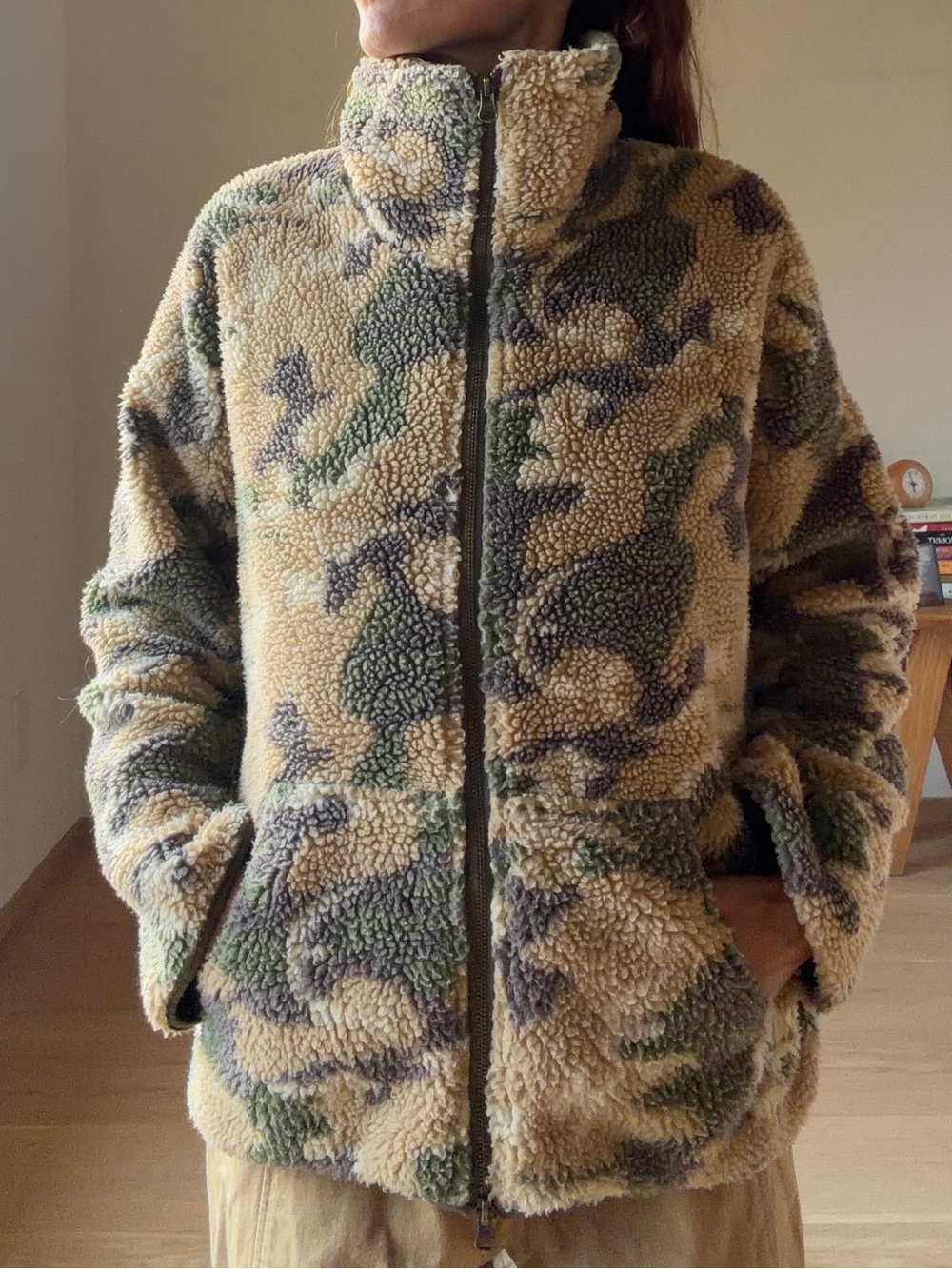 NSF Sherpa Zip-Up Jacket in Camouflage Green and Tan